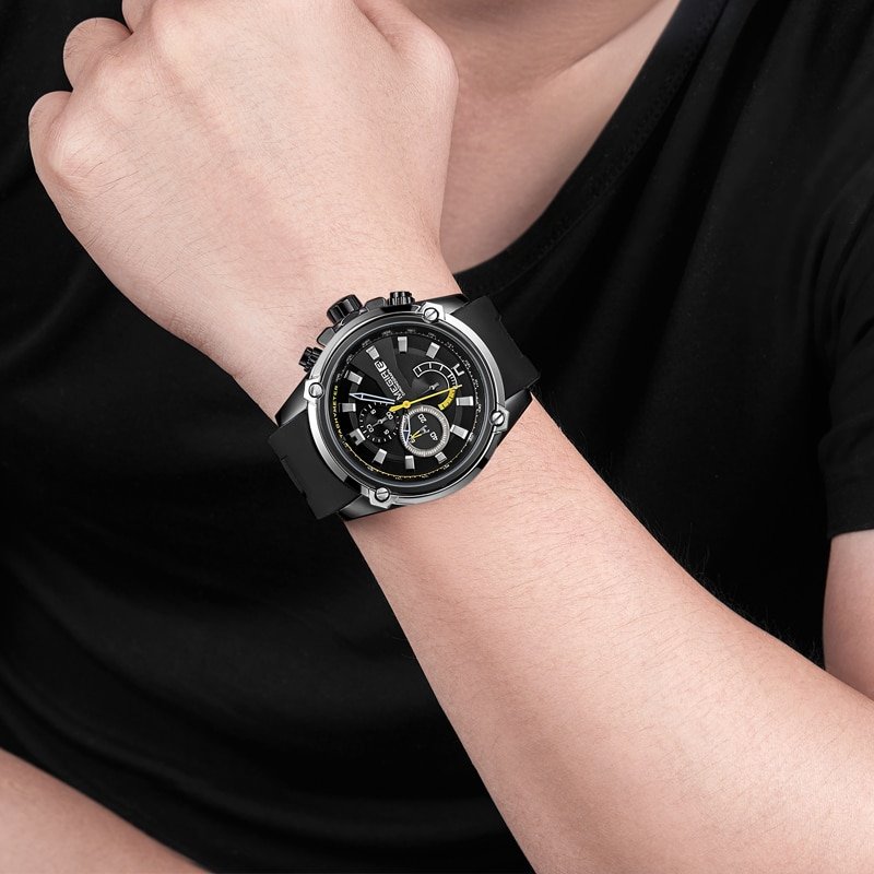 MEGIR montre de Sport pour hommes marque de luxe chronographe tanche Silicone Date automatique militaire 2