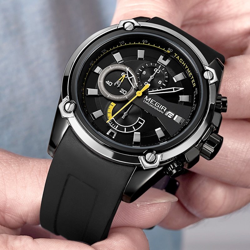 MEGIR montre de Sport pour hommes marque de luxe chronographe tanche Silicone Date automatique militaire 3