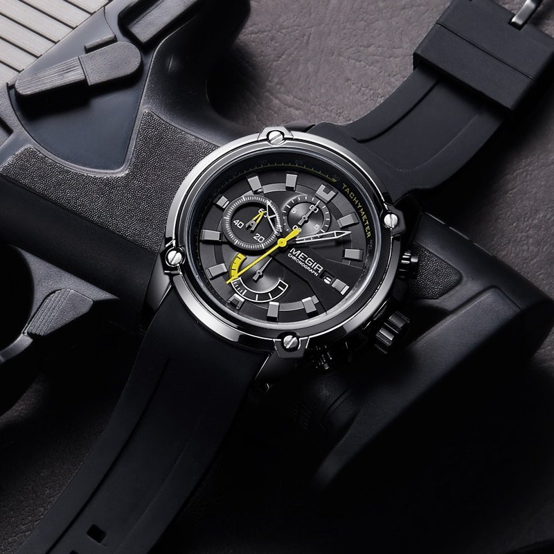 MEGIR montre de Sport pour hommes marque de luxe chronographe tanche Silicone Date automatique militaire 4