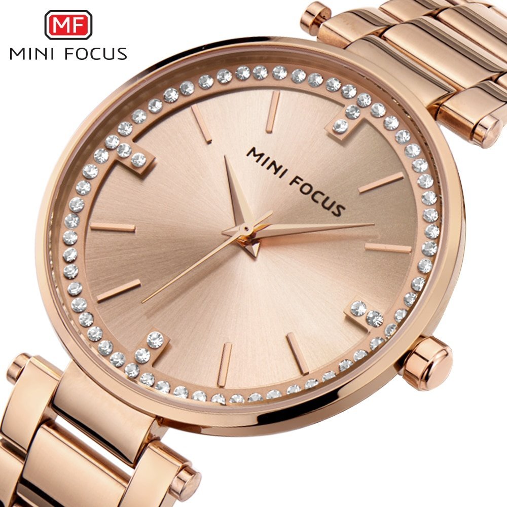 MINI FOCUS montre Quartz pour femmes tendance tanche bracelet en acier inoxydable or Rose