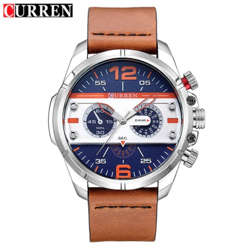 Montre CURREN Homme CR24 Marque de Luxe Cadran Orange Bleu Montre CURREN Homme CR24 Marque de Luxe Cadran Orange Bleu