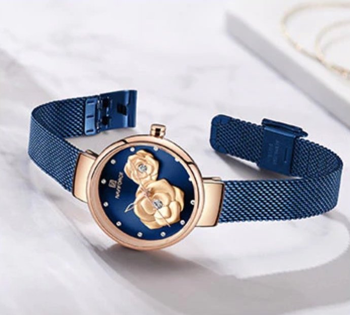 Montre Femme NAVIFORCE NV27 – Bracelet en Maille dAcier Argentée et Cadran avec Fleurs 3