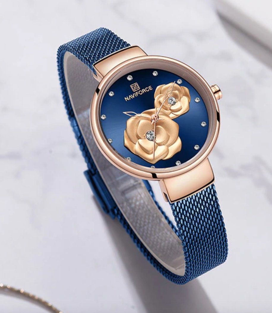 Montre Femme NAVIFORCE NV27 – Bracelet en Maille dAcier Argentée et Cadran avec Fleurs 4