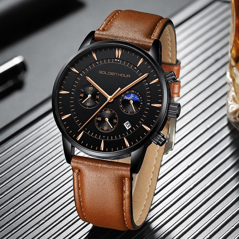 Montre Quartz tanche en cuir pour hommes marque de luxe sport Relogio Masculino 1