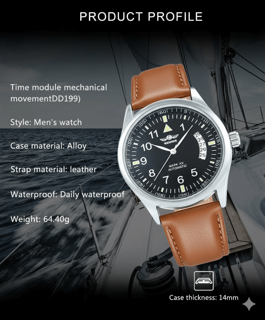 Montre WINNER Homme WN01 Matière Cuir et Acier Montre mécanique 1