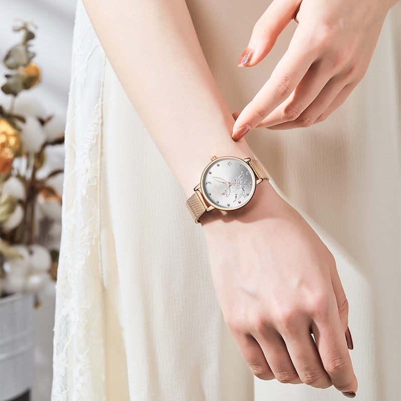 NAVIFORCE montre Bracelet de luxe en cristal pour femmes marque sup rieure maille en acier or 3