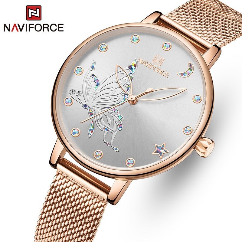 NAVIFORCE montre Bracelet de luxe en cristal pour femmes marque sup rieure maille en acier or