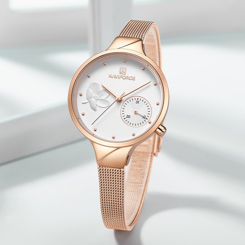 NAVIFORCE montre Quartz en acier inoxydable pour femme marque de luxe tendance maille tanche 2 NAVIFORCE montre Quartz en acier inoxydable pour femme marque de luxe tendance maille tanche 2