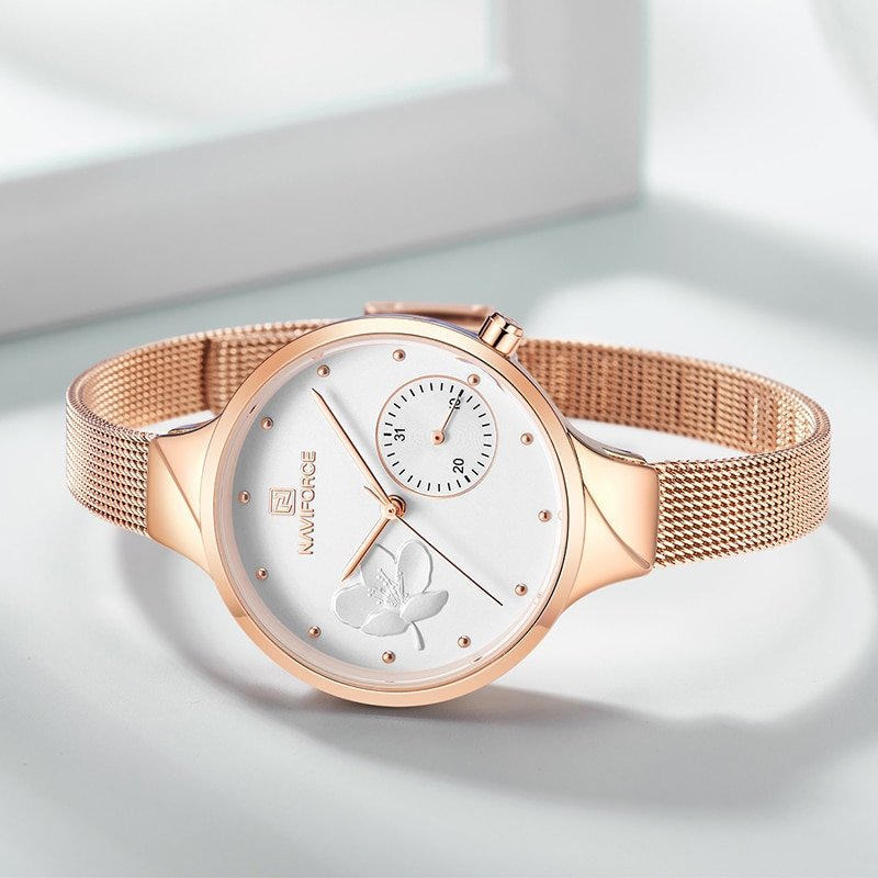NAVIFORCE montre Quartz en acier inoxydable pour femme marque de luxe tendance maille tanche 3 NAVIFORCE montre Quartz en acier inoxydable pour femme marque de luxe tendance maille tanche 3