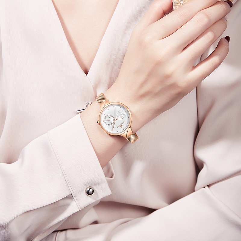 NAVIFORCE montre Quartz en acier inoxydable pour femme marque de luxe tendance maille tanche 4 NAVIFORCE montre Quartz en acier inoxydable pour femme marque de luxe tendance maille tanche 4