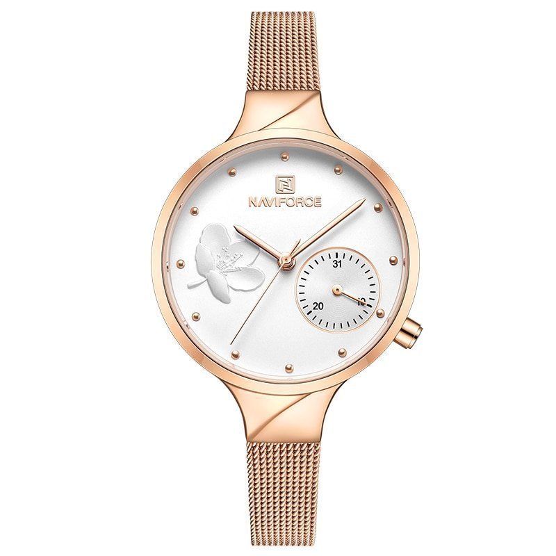 NAVIFORCE montre Quartz en acier inoxydable pour femme marque de luxe tendance maille tanche 5 NAVIFORCE montre Quartz en acier inoxydable pour femme marque de luxe tendance maille tanche 5