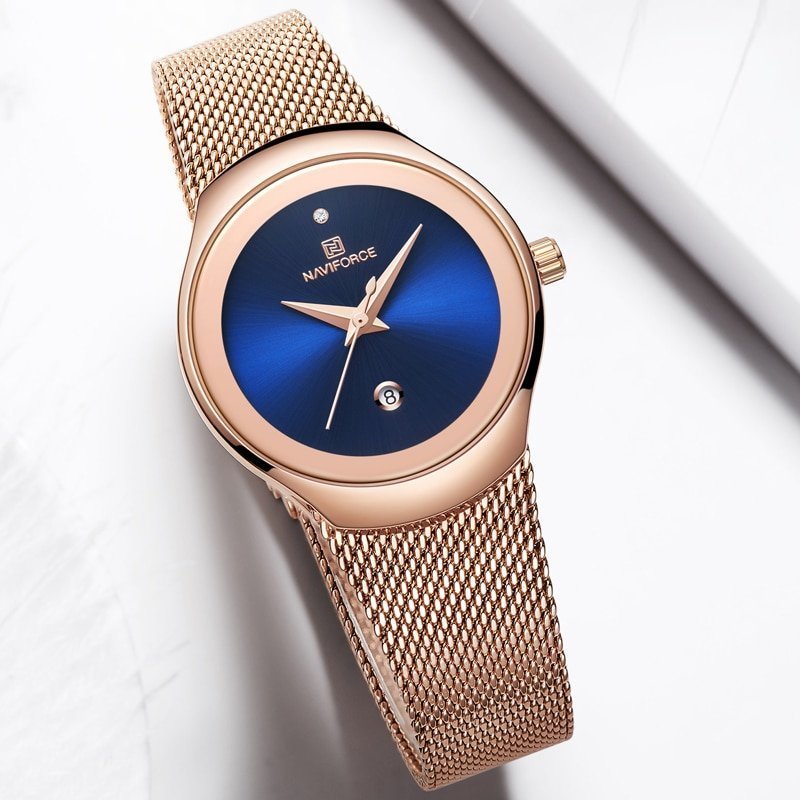 NAVIFORCE montre bracelet de luxe Quartz pour femmes classique la mode Simple Rose or bleu avec 1 NAVIFORCE montre bracelet de luxe Quartz pour femmes classique la mode Simple Rose or bleu avec 1
