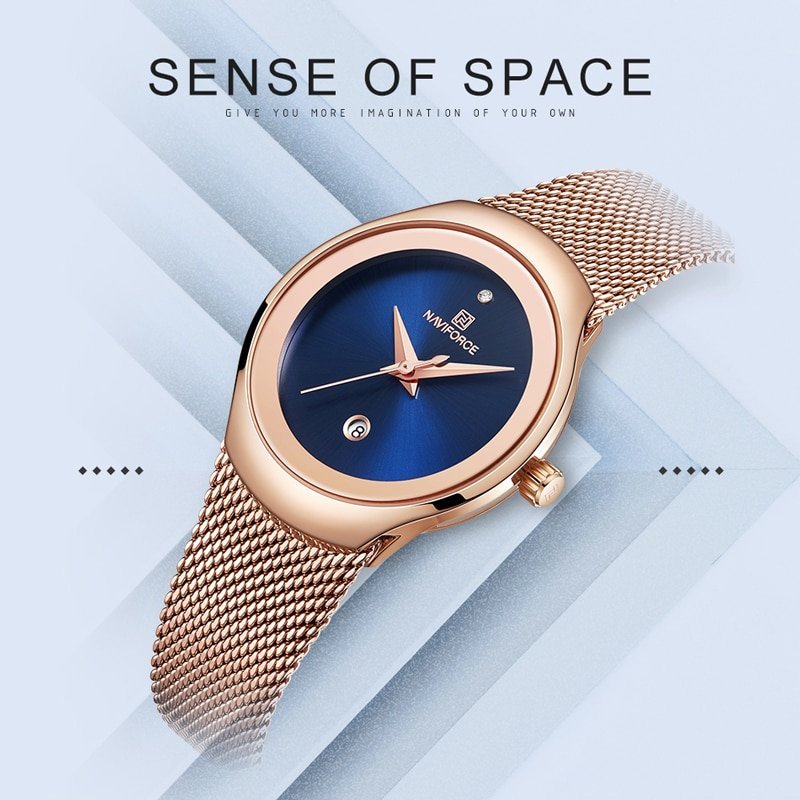NAVIFORCE montre bracelet de luxe Quartz pour femmes classique la mode Simple Rose or bleu avec 5 NAVIFORCE montre bracelet de luxe Quartz pour femmes classique la mode Simple Rose or bleu avec 5