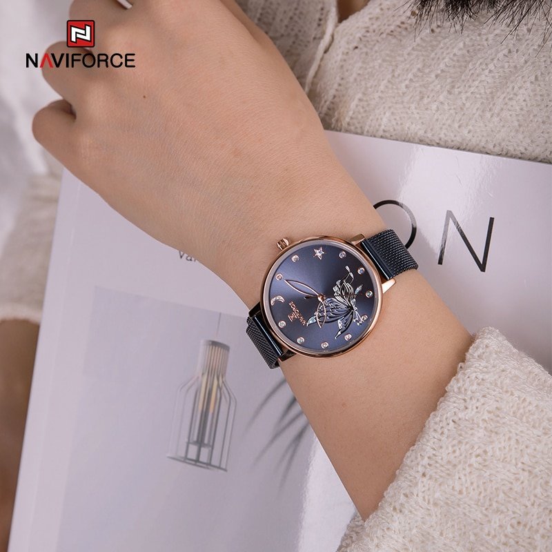 NAVIFORCE montre bracelet de luxe en acier inoxydable pour femmes Quartz tanche Standard avec diamants 2 NAVIFORCE montre bracelet de luxe en acier inoxydable pour femmes Quartz tanche Standard avec diamants 2