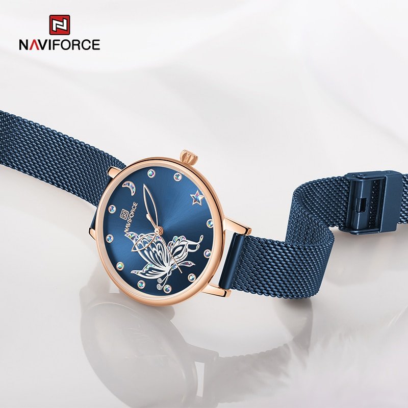 NAVIFORCE montre bracelet de luxe en acier inoxydable pour femmes Quartz tanche Standard avec diamants 4 NAVIFORCE montre bracelet de luxe en acier inoxydable pour femmes Quartz tanche Standard avec diamants 4