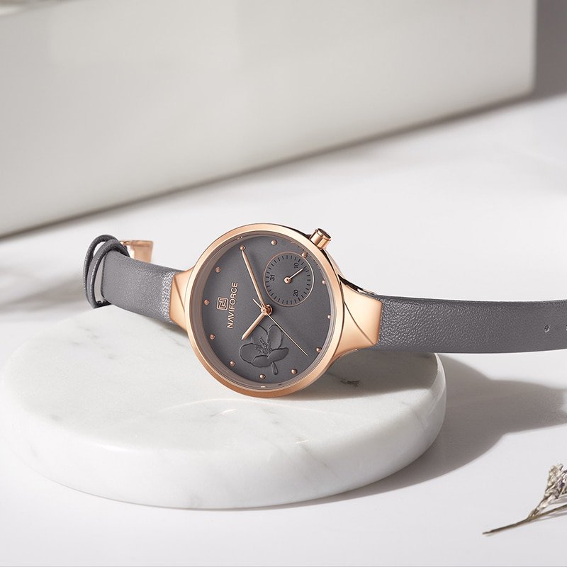 NAVIFORCE montre bracelet en cuir pour femmes marque de luxe Quartz tanche 2