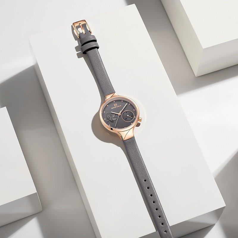 NAVIFORCE montre bracelet en cuir pour femmes marque de luxe Quartz tanche 3
