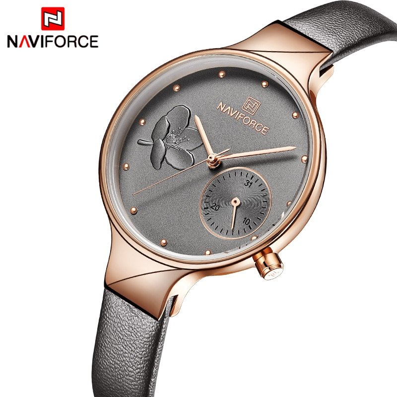 NAVIFORCE montre bracelet en cuir pour femmes marque de luxe Quartz tanche