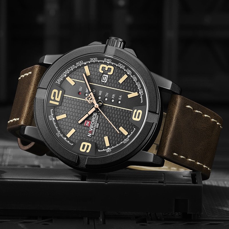 NAVIFORCE montre bracelet en cuir pour hommes marque de luxe tanche