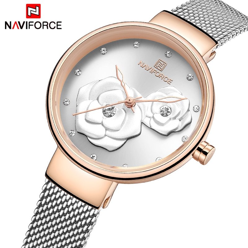 NAVIFORCE montre bracelet tanche pour femmes marque de luxe maille en acier fleur Quartz charmante horloge 1