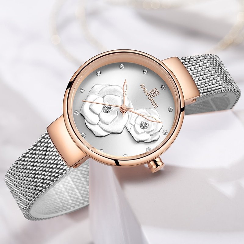 NAVIFORCE montre bracelet tanche pour femmes marque de luxe maille en acier fleur Quartz charmante horloge 3