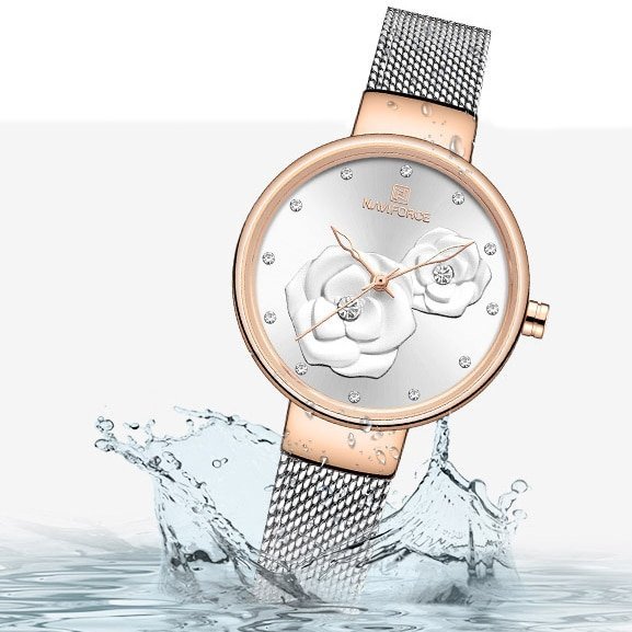 NAVIFORCE montre bracelet tanche pour femmes marque de luxe maille en acier fleur Quartz charmante horloge 4
