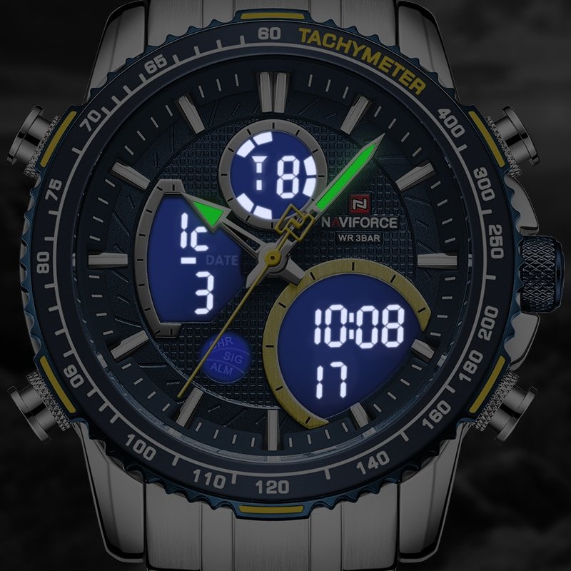 NAVIFORCE montre de Sport Quartz pour hommes marque de luxe chronographe en acier inoxydable 1