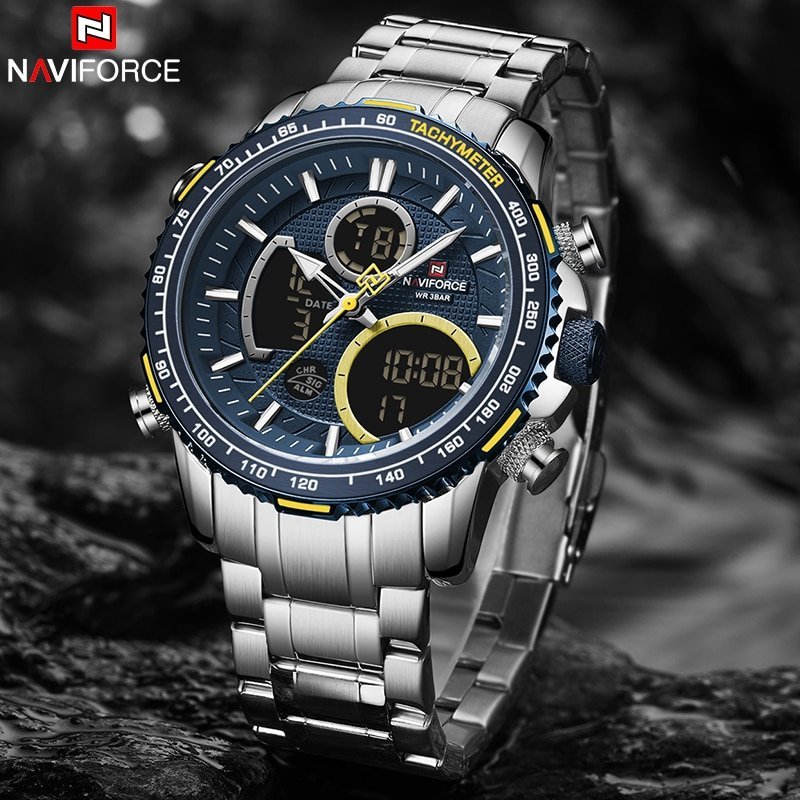 NAVIFORCE montre de Sport Quartz pour hommes marque de luxe chronographe en acier inoxydable 2