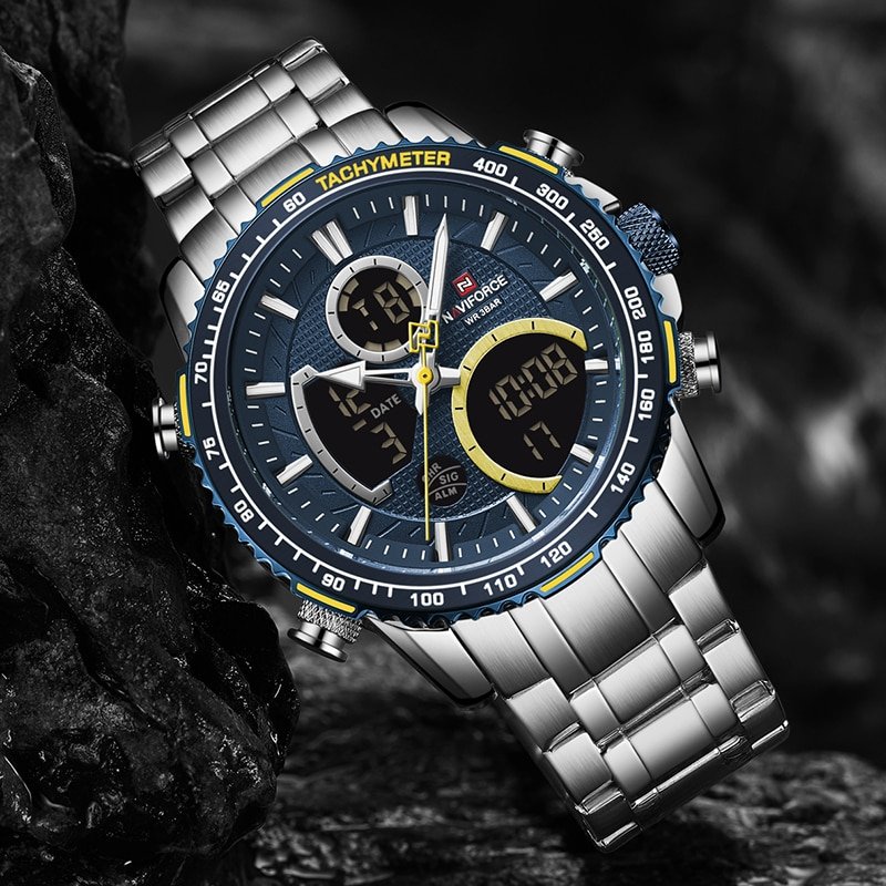 NAVIFORCE montre de Sport Quartz pour hommes marque de luxe chronographe en acier inoxydable 3
