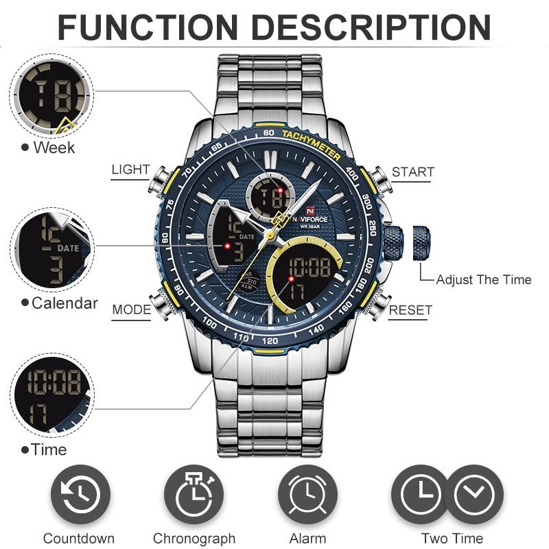 NAVIFORCE montre de Sport Quartz pour hommes marque de luxe chronographe en acier inoxydable 4