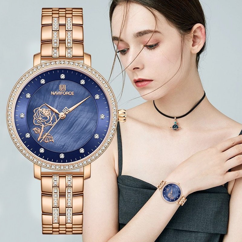 NAVIFORCE montre de luxe pour femmes tanche avec Bracelet en acier or Rose de marque sup 1 NAVIFORCE montre de luxe pour femmes tanche avec Bracelet en acier or Rose de marque sup 1