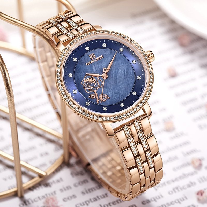 NAVIFORCE montre de luxe pour femmes tanche avec Bracelet en acier or Rose de marque sup 2 NAVIFORCE montre de luxe pour femmes tanche avec Bracelet en acier or Rose de marque sup 2