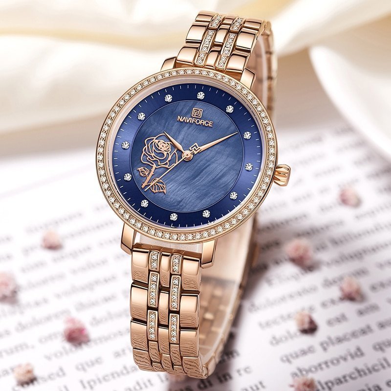 NAVIFORCE montre de luxe pour femmes tanche avec Bracelet en acier or Rose de marque sup 3 NAVIFORCE montre de luxe pour femmes tanche avec Bracelet en acier or Rose de marque sup 3