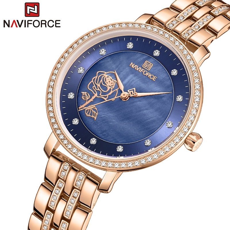 NAVIFORCE montre de luxe pour femmes tanche avec Bracelet en acier or Rose de marque sup NAVIFORCE montre de luxe pour femmes tanche avec Bracelet en acier or Rose de marque sup