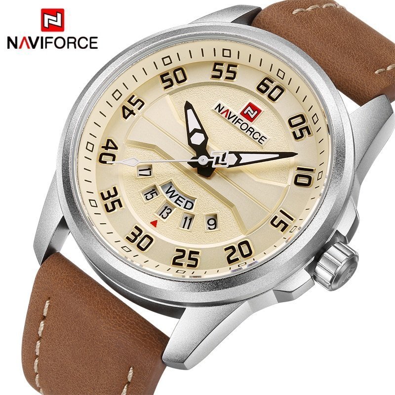 NAVIFORCE montre de sport Quartz pour homme bracelet en cuir style militaire tanche 1