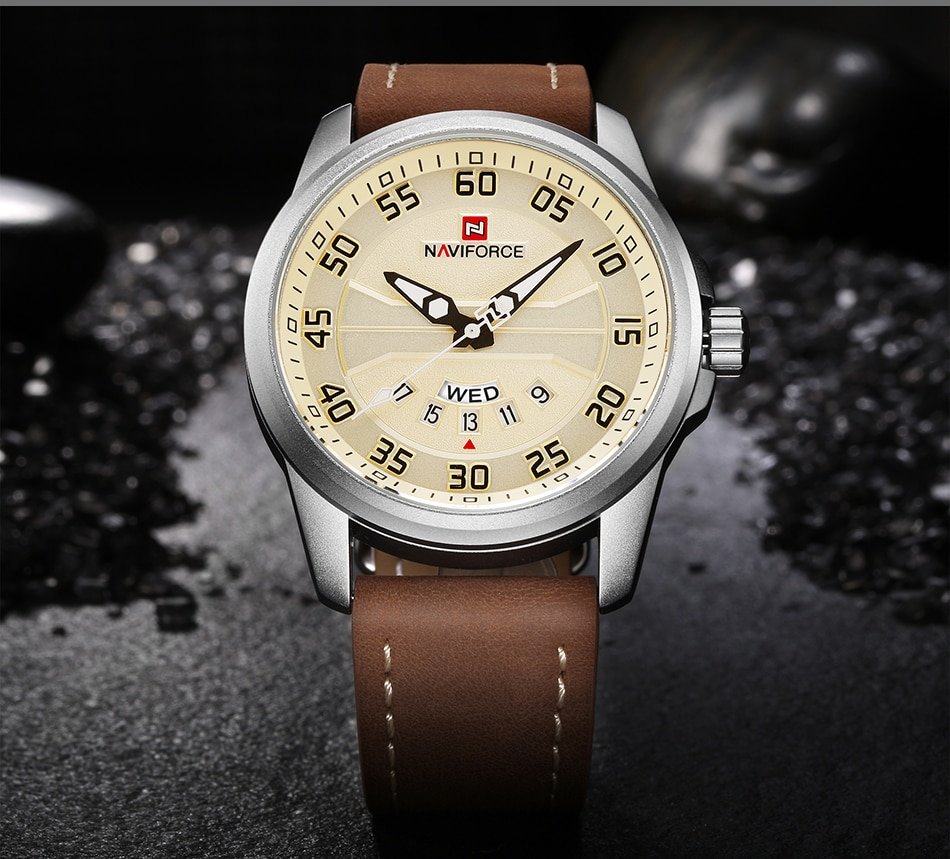 NAVIFORCE montre de sport Quartz pour homme bracelet en cuir style militaire tanche 2