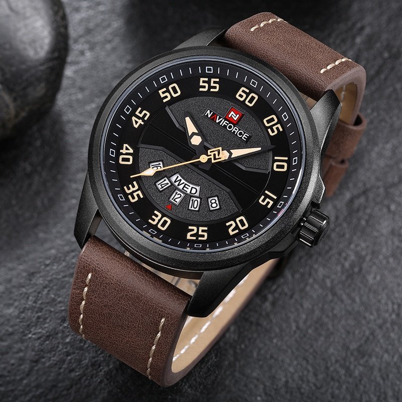 NAVIFORCE montre de sport Quartz pour homme bracelet en cuir style militaire tanche