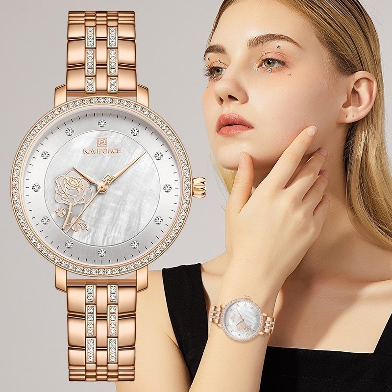 NAVIFORCE montre en or Rose pour femmes Bracelet en acier tanche cr atif 1