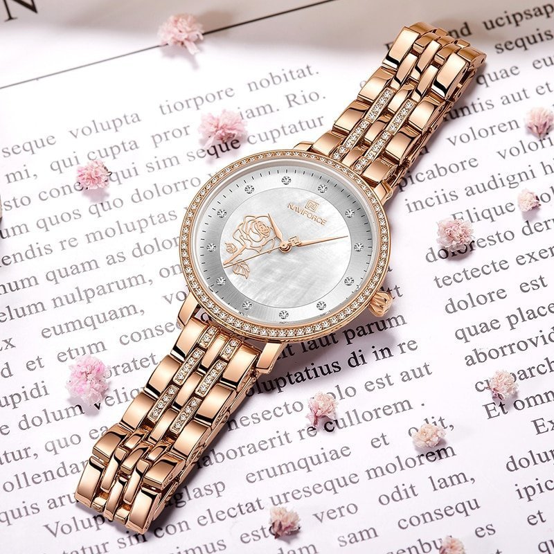 NAVIFORCE montre en or Rose pour femmes Bracelet en acier tanche cr atif 2