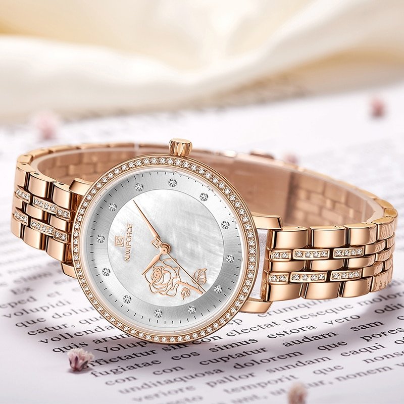NAVIFORCE montre en or Rose pour femmes Bracelet en acier tanche cr atif 3