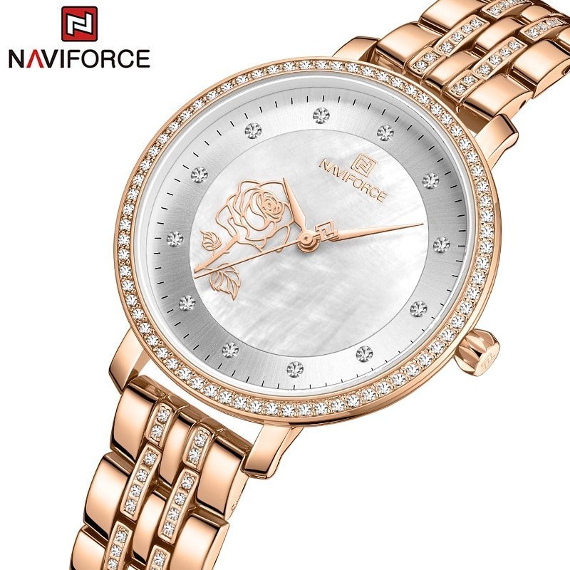 NAVIFORCE montre en or Rose pour femmes Bracelet en acier tanche cr atif