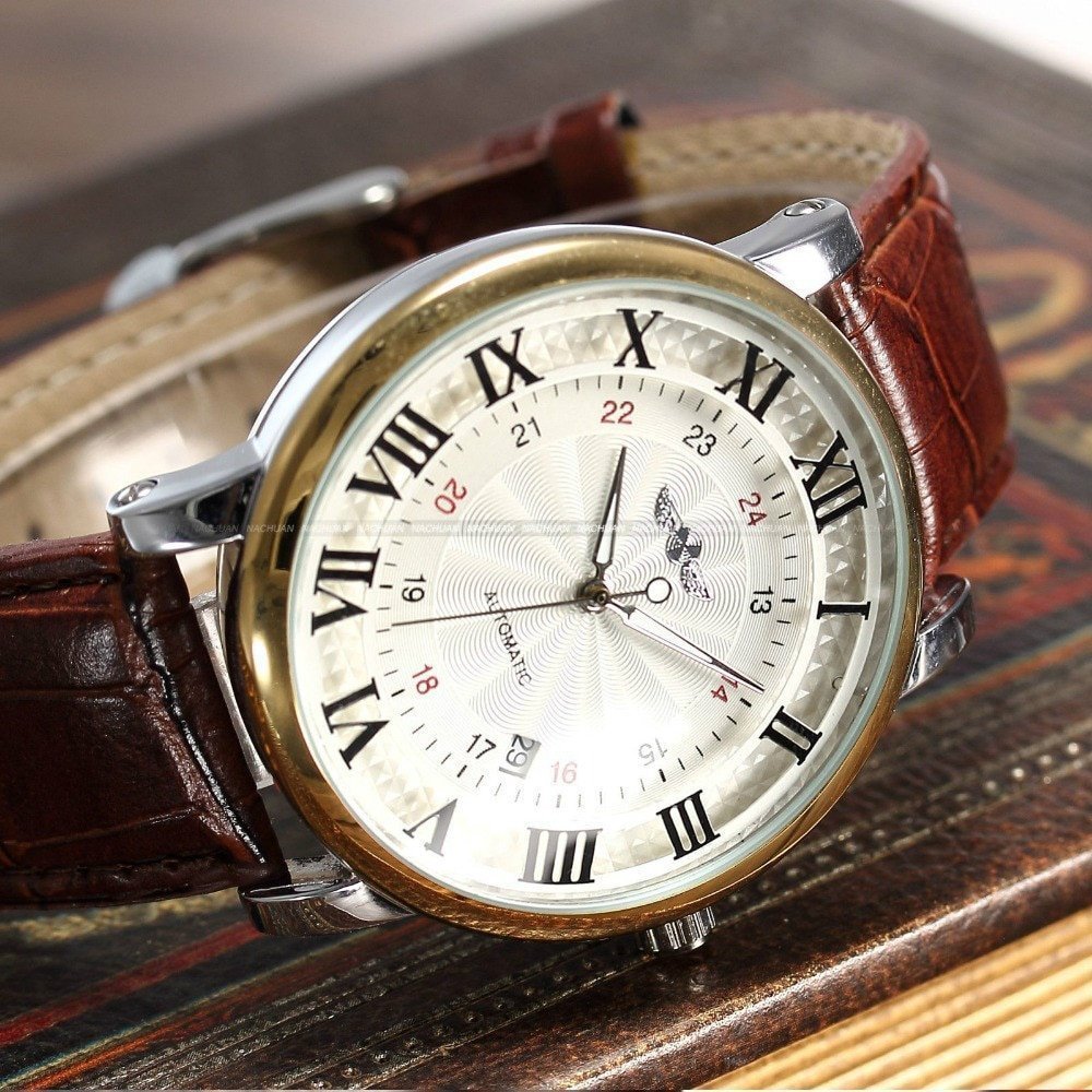 WINNER montre bracelet en cuir pour homme analogique m canique calendrier militaire cadran romain 3 WINNER montre bracelet en cuir pour homme analogique m canique calendrier militaire cadran romain 3