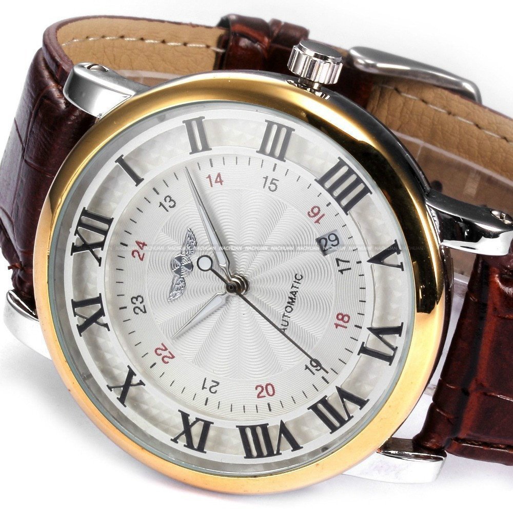WINNER montre bracelet en cuir pour homme analogique m canique calendrier militaire cadran romain 4 WINNER montre bracelet en cuir pour homme analogique m canique calendrier militaire cadran romain 4