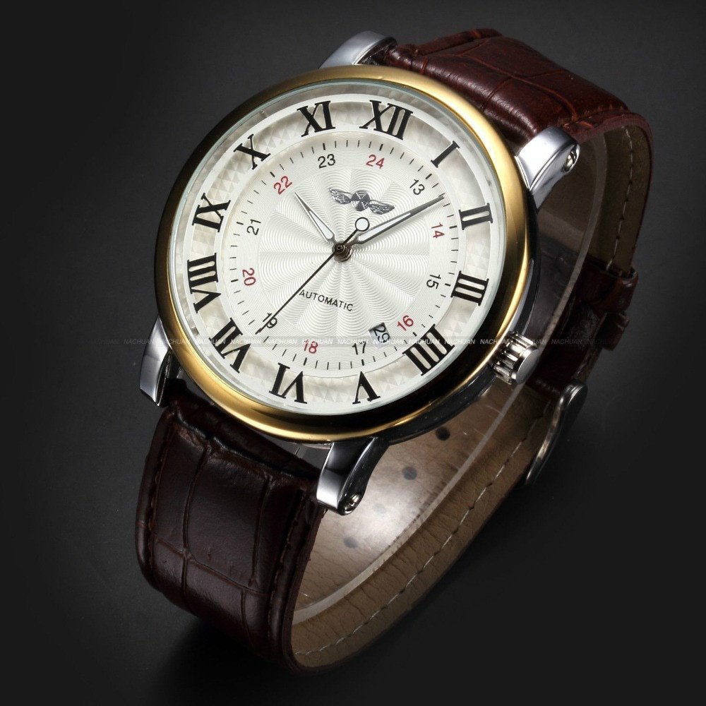 WINNER montre bracelet en cuir pour homme analogique m canique calendrier militaire cadran romain 5 WINNER montre bracelet en cuir pour homme analogique m canique calendrier militaire cadran romain 5